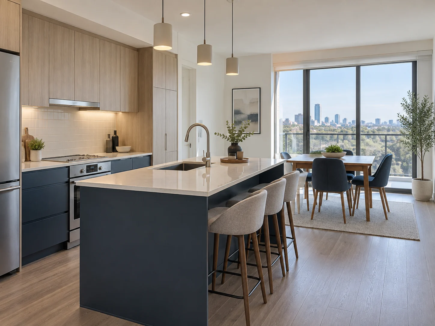 Modern apartment kitchen and dining area